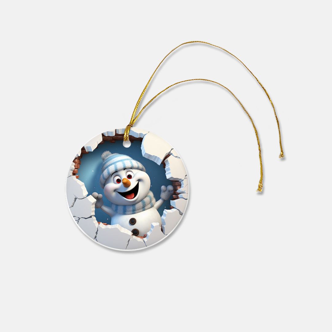 Snowman Christmas 3D 3 Inch Ceramic Ornament - (Round)