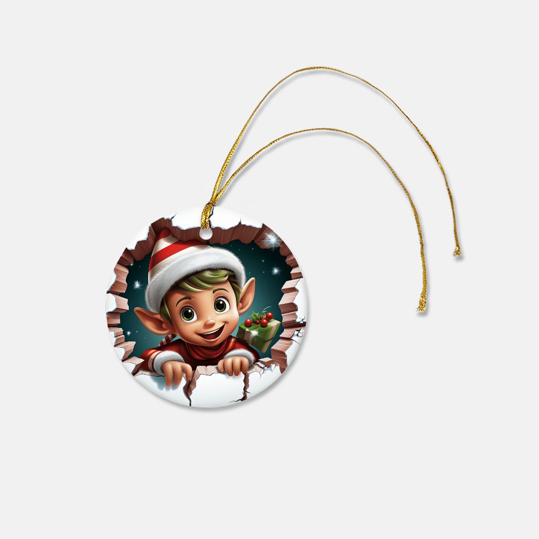 Elf Breakthrough Ornament 3 " Ceramic (Round)