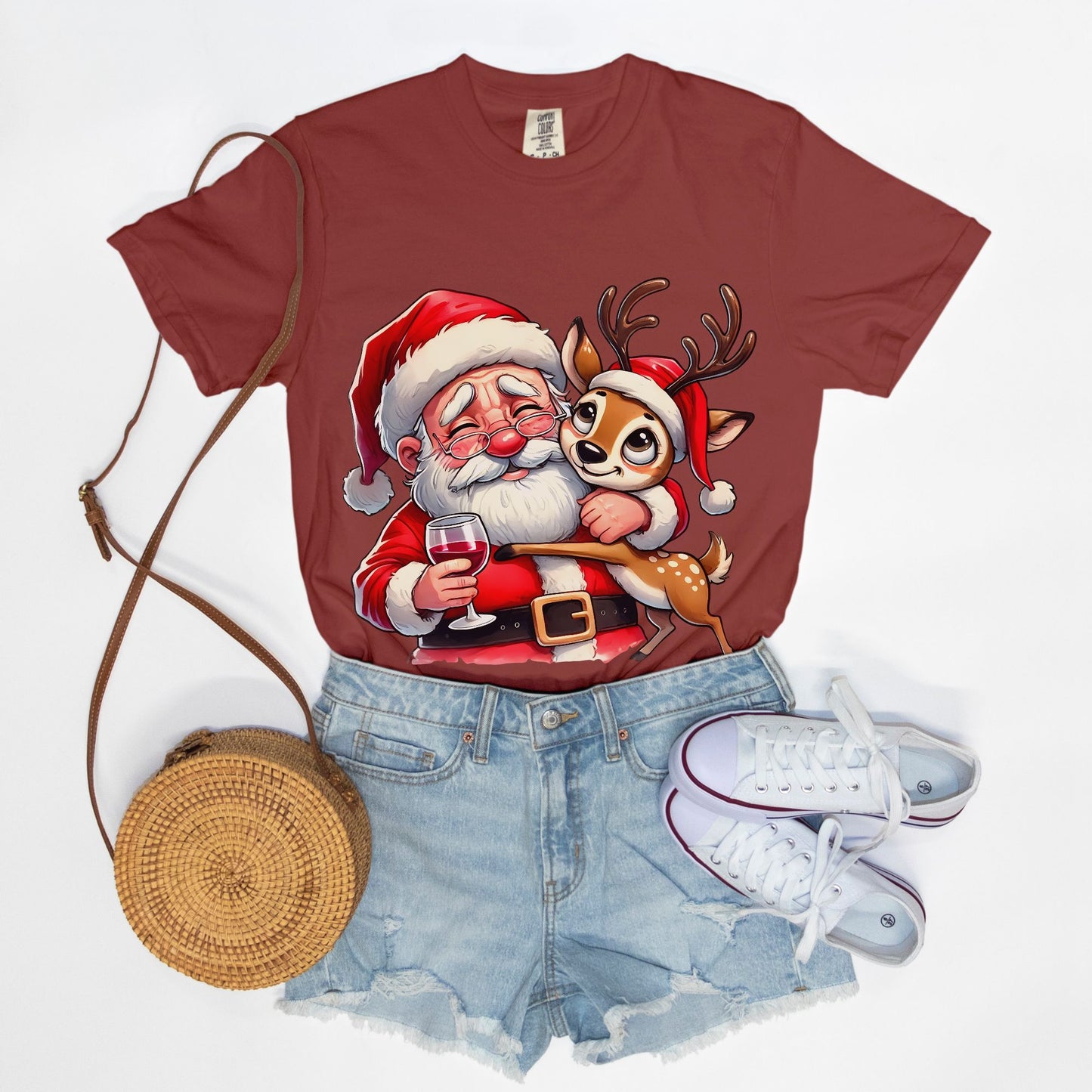 Santa Hugging and Partying With Reindeer T Shirt