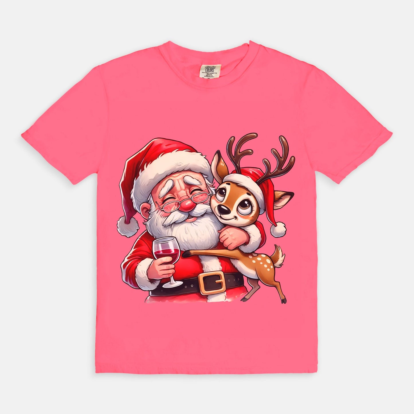 Santa Hugging and Partying With Reindeer T Shirt