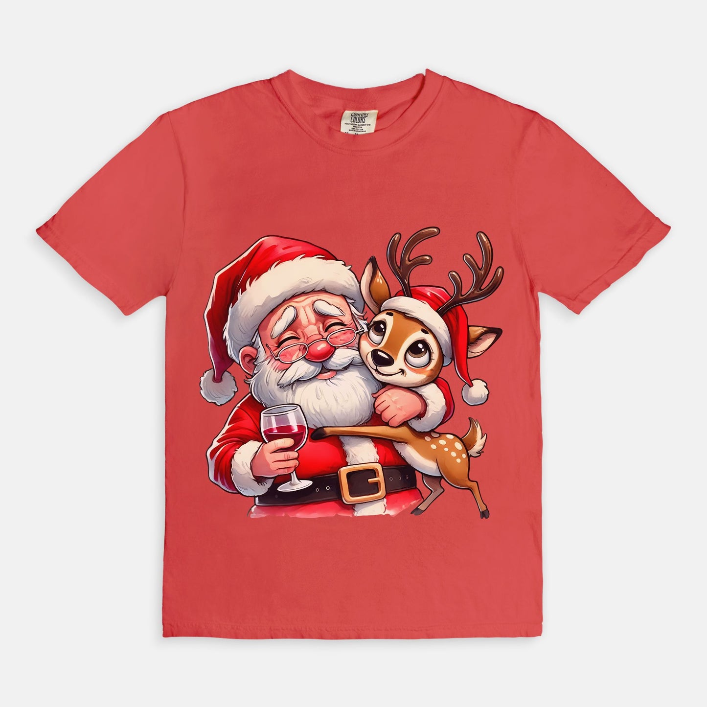 Santa Hugging and Partying With Reindeer T Shirt