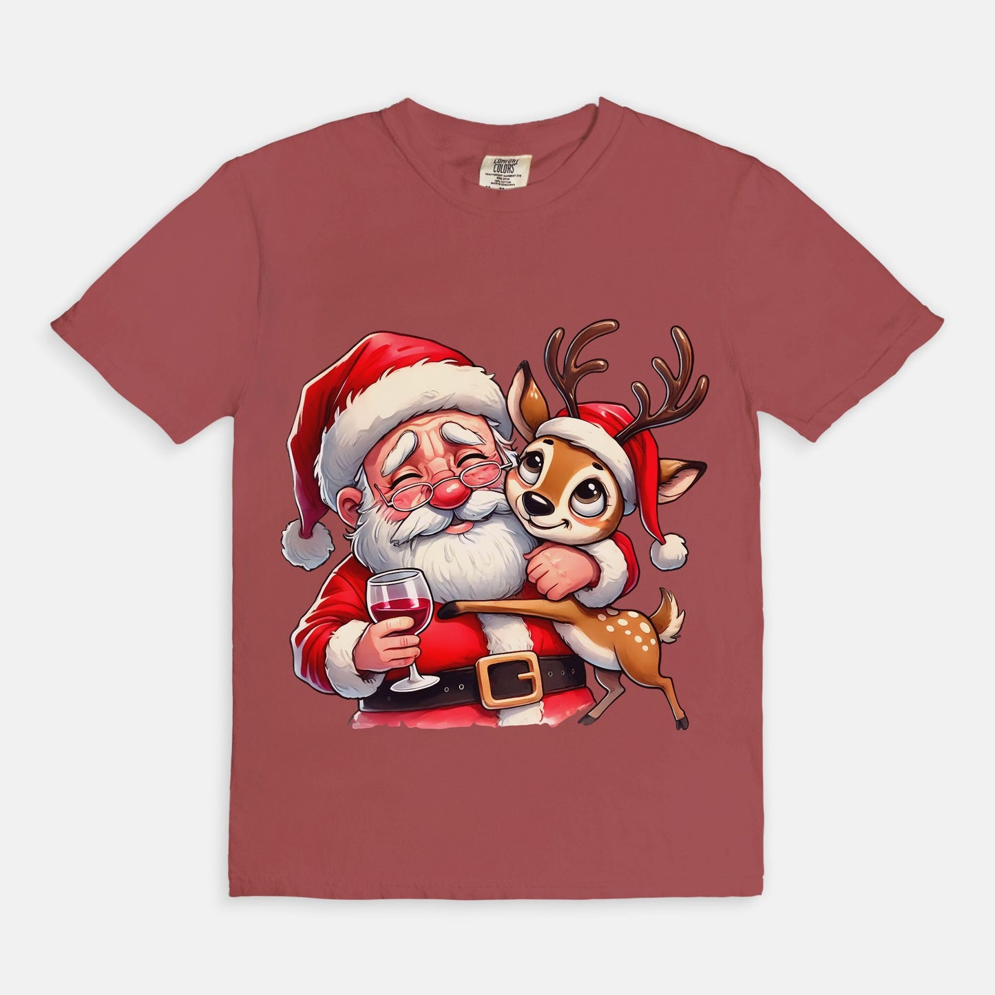 Santa Hugging and Partying With Reindeer T Shirt