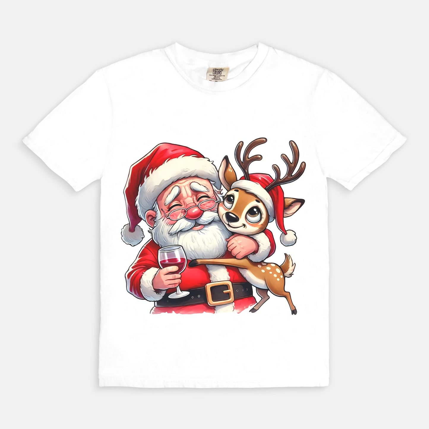 Santa Hugging and Partying With Reindeer T Shirt